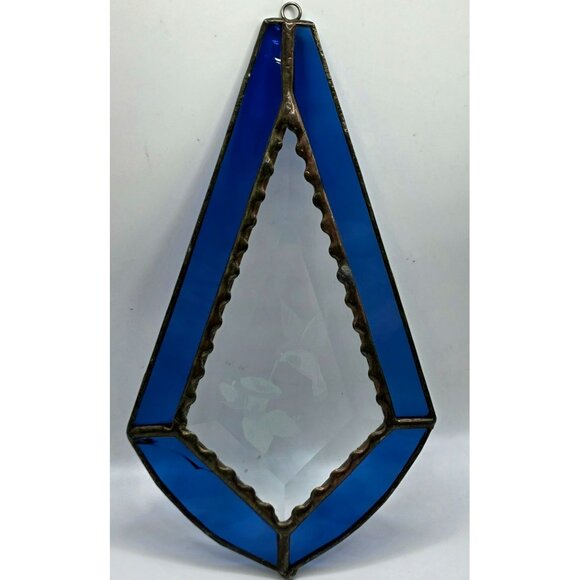 Vintage Stained Glass Hummingbird Sun Catcher Etched Bird Flower Handcrafted Art - Picture 3 of 9